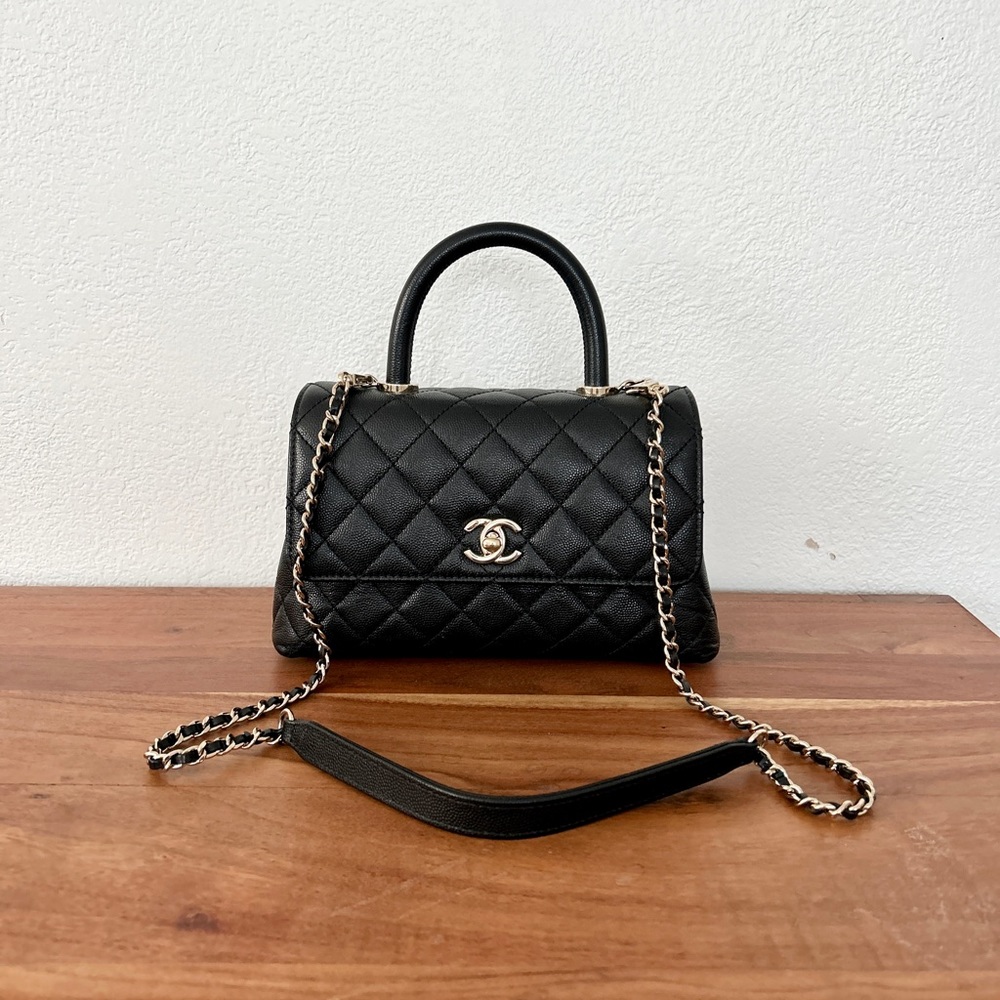 CHANEL Coco Black Caviar Top Handle Mini Bag